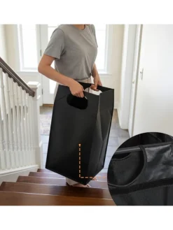 Wäschesammler in Schwarz/ Natur - (B)109,5 x (H)73,5 x (T)33 cm