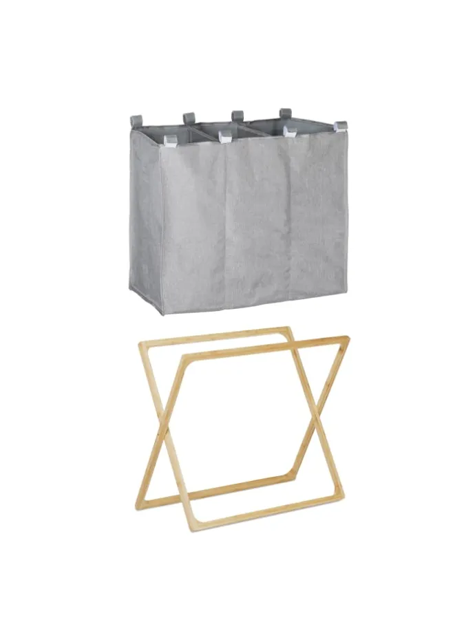 Wäschesortierer in Grau/Natur - 3x 28 l