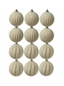 12x Christbaumkugeln Weihnachtskugeln bruchfest 2 Designs D: 8cm creme