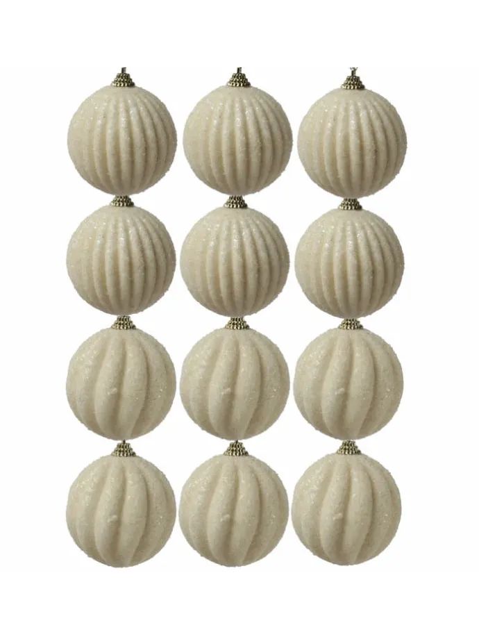 12x Christbaumkugeln Weihnachtskugeln bruchfest 2 Designs D: 8cm creme