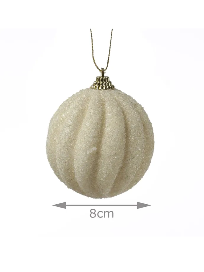 12x Christbaumkugeln Weihnachtskugeln bruchfest 2 Designs D: 8cm creme