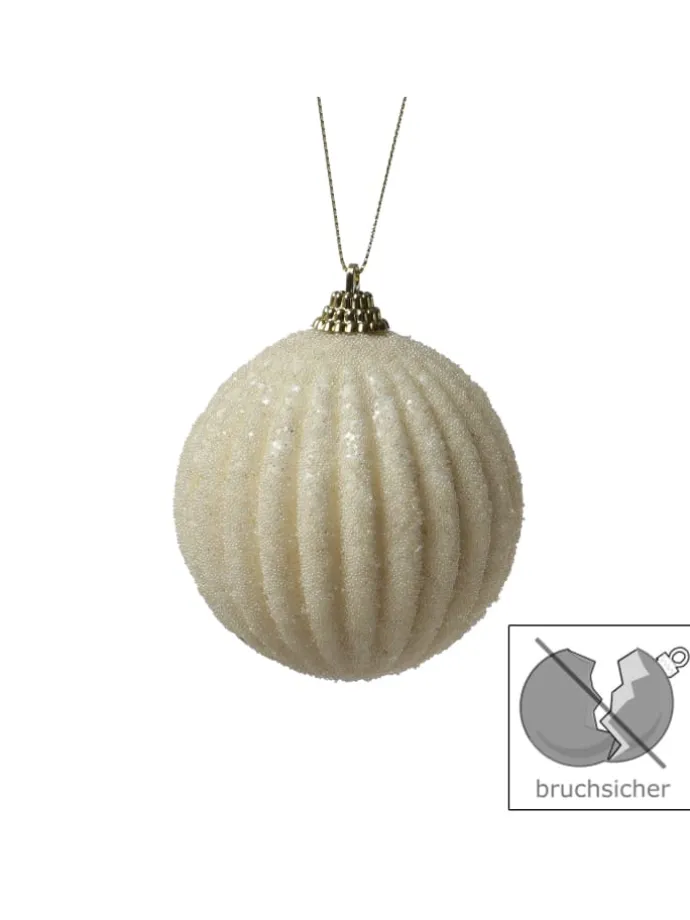12x Christbaumkugeln Weihnachtskugeln bruchfest 2 Designs D: 8cm creme
