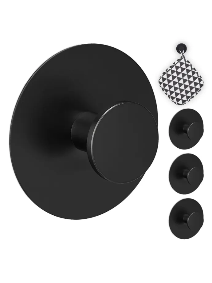 4x Klebehaken in Schwarz - Ø 5,5 cm