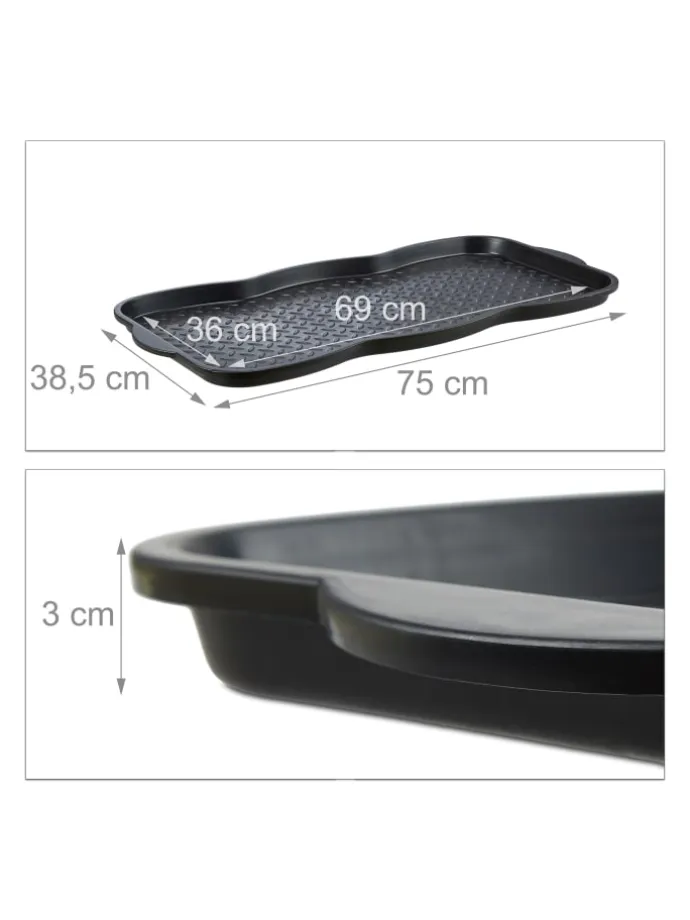 2x Schuhabtropfschale in Schwarz - (B)75 x (H)3 x (T)38 cm