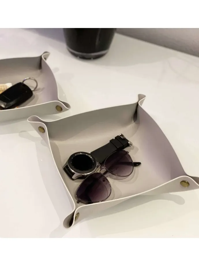 2x Taschenleerer Schmuck Schlüselablage Kunstleder in Grau