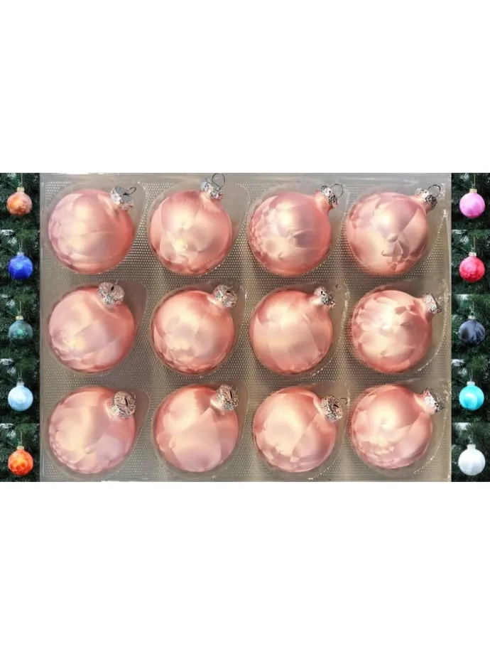 12x Thüringer Glas Eislack 6cm Christbaumkugeln in Rosa