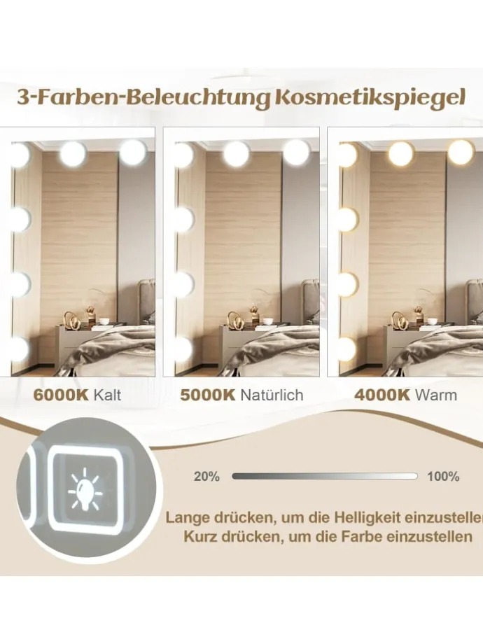 46x58cm Kosmetikspiegel mit Beleuchtung in Weiß