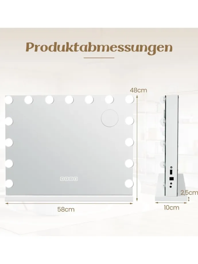 46x58cm Kosmetikspiegel mit Beleuchtung in Weiß