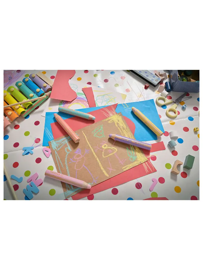XXL-Buntstifte "Woody 3in1 - Pastel" - 6 Stück+Spitzer