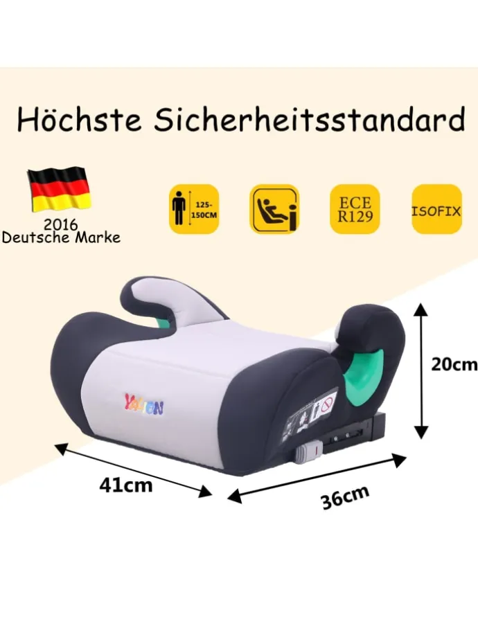 YALION Kindersitzerhöhung mit ISOFIX – ECE R129 (i-Size)Autositzerhöhung