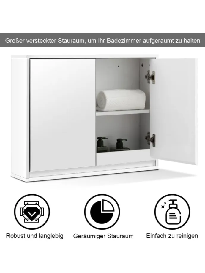 Zweitüriger Spiegelschrank Wandschrank 55 x 14 x 45 cm in Weiß